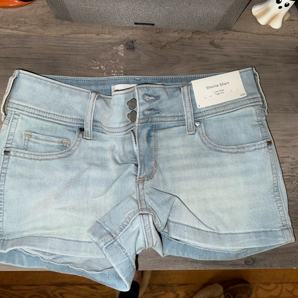 Hollister Light Blue Low-Rise Shortie Shorts